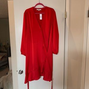 Loft Plus Satin Ruffle Wrap Dress